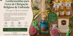 Lembrancinhas para festa de obrigação religiosa de umbanda com sabonetes e aromatizadores personalizados únicos e especiais.
