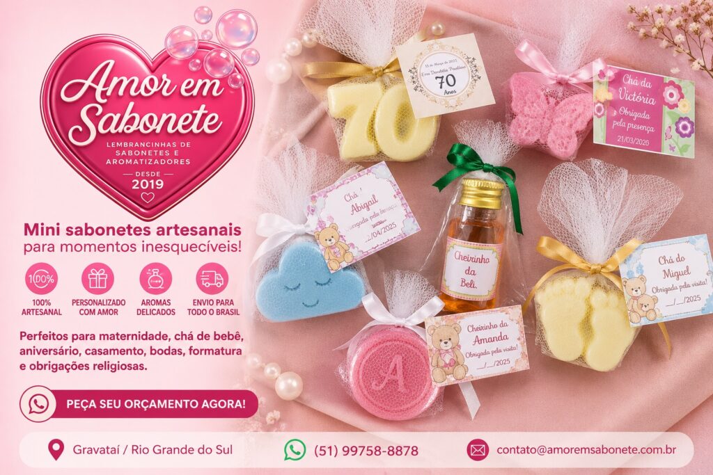 Mini sabonete para lembrancinha artesanal personalizado para maternidade, casamento e festas. Envio para todo o Brasil.